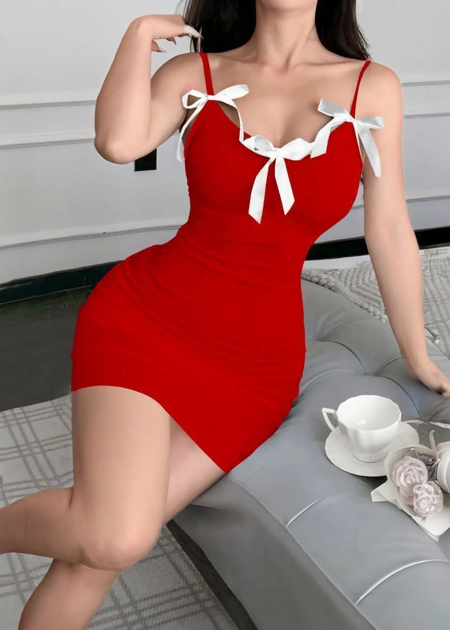 Sexy Contrast Trim & Bow Decor Spaghetti Strap Mini Nightgown