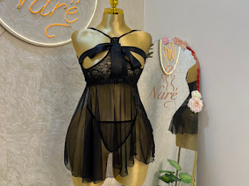 Black Lace Sheer Babydoll Set