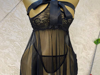 Black Lace Sheer Babydoll Set