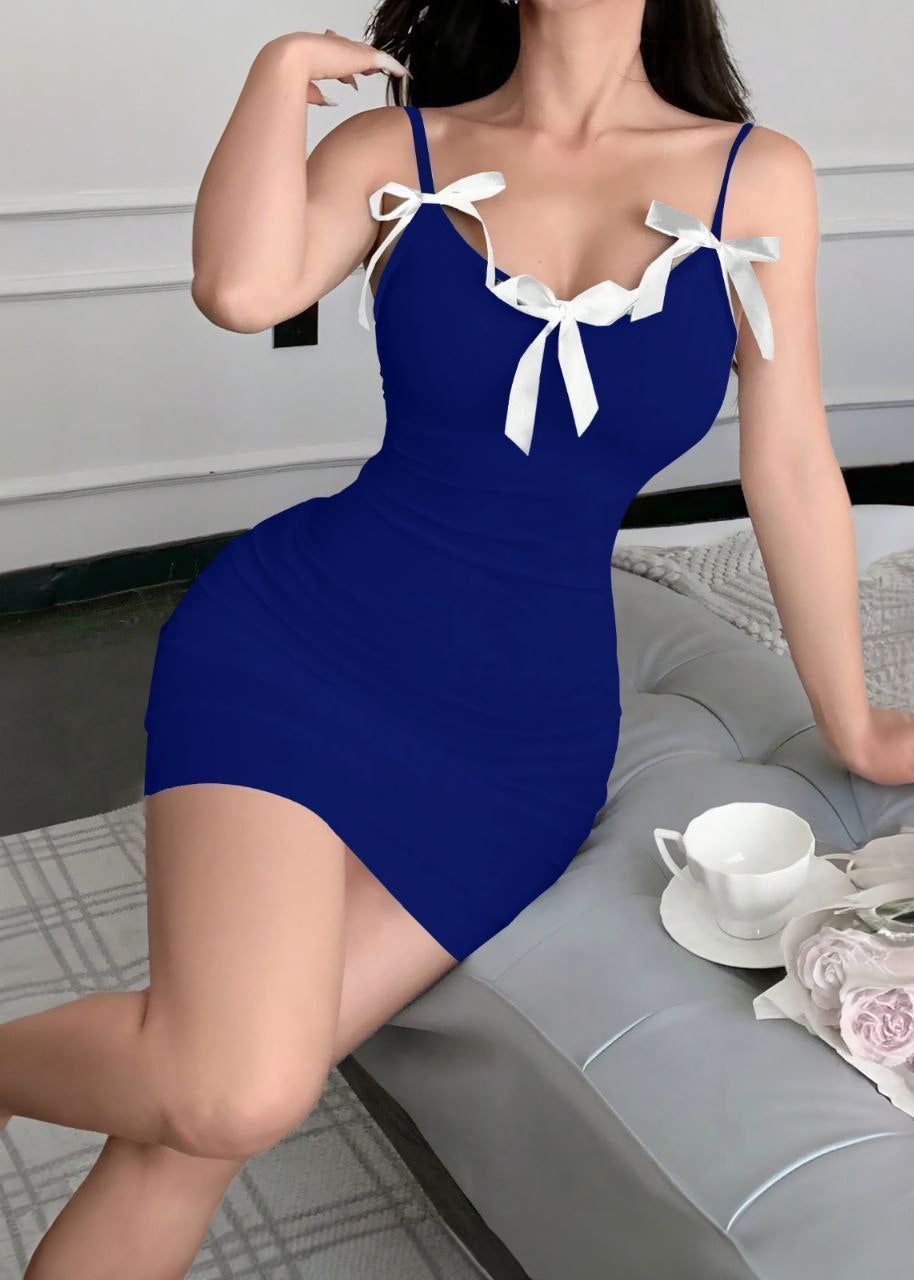 Sexy Contrast Trim & Bow Decor Spaghetti Strap Mini Nightgown