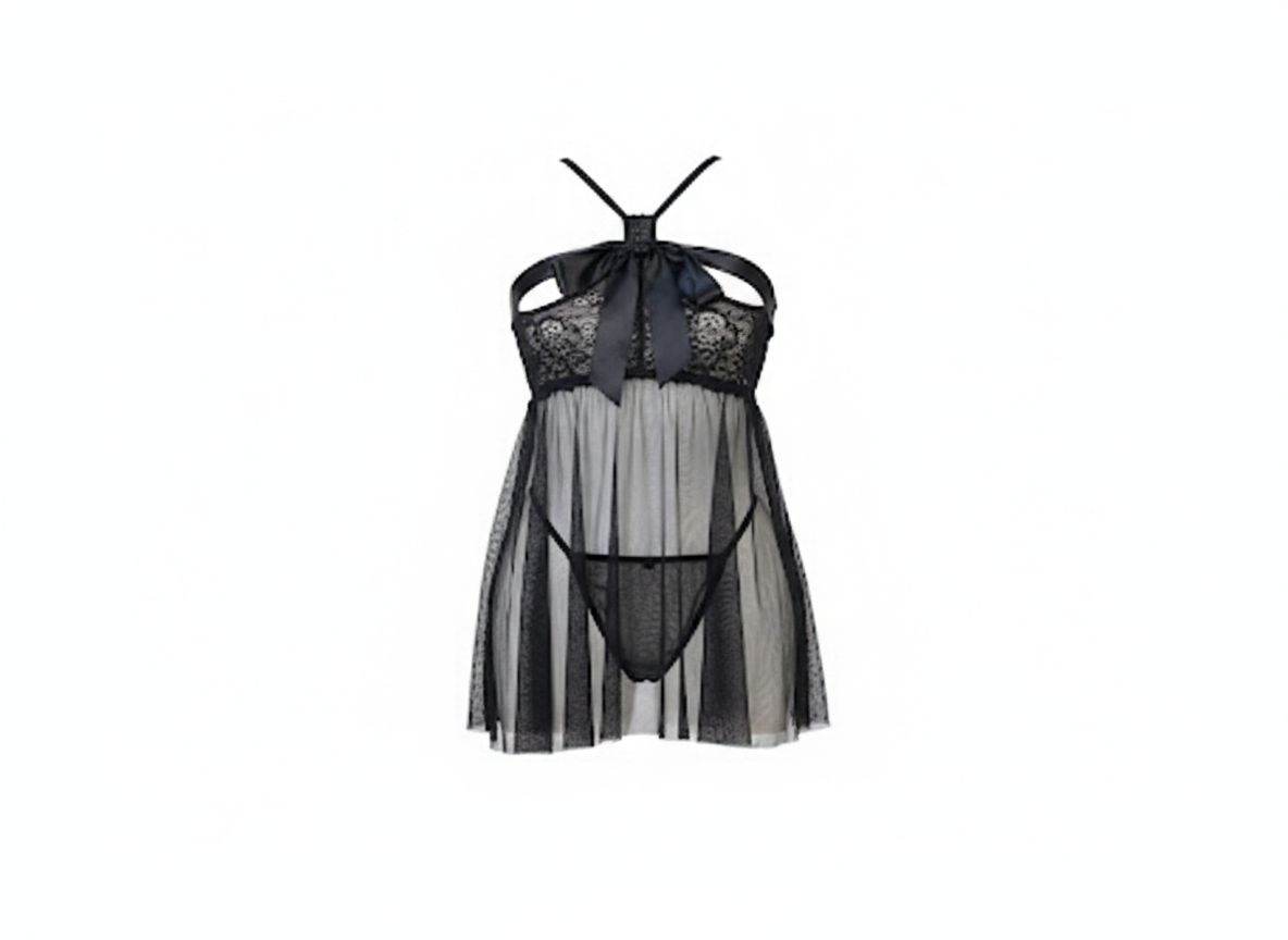 Black Lace Sheer Babydoll Set