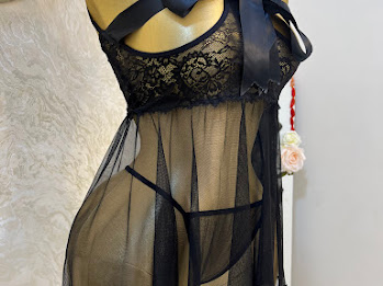 Black Lace Sheer Babydoll Set
